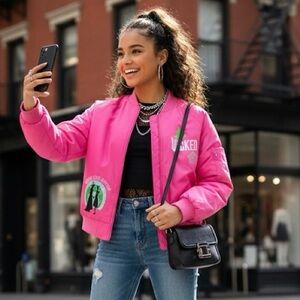 Wicked movie pink Bomber jacket fits Women’s Medium